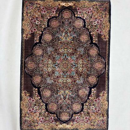 Persian Silk Abresham Rug 2 ft x 3 ft | 1600 Reed Machine-Made Iran