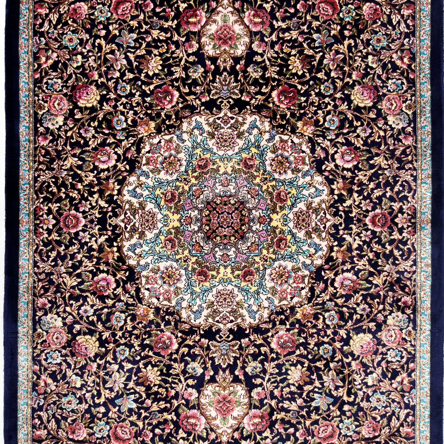 Persian Silk Floral Medallion Rug 2 ft x 3 ft | 1600 Reed Iranian Abresham