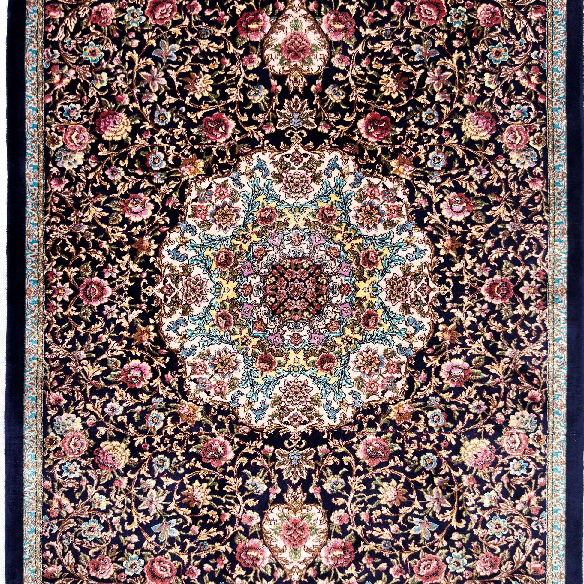 Persian Silk Floral Medallion Rug 2 ft x 3 ft | 1600 Reed Iranian Abresham