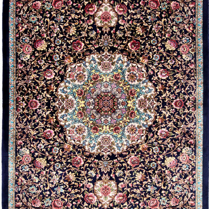 Persian Silk Floral Medallion Rug 2 ft x 3 ft | 1600 Reed Iranian Abresham
