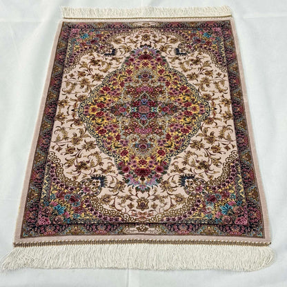 Persian Silk Floral Medallion Rug 2 ft x 3 ft | 1600 Reed Iranian Abresham