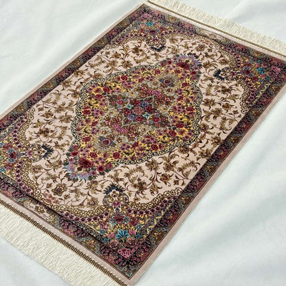 Persian Silk Floral Medallion Rug 2 ft x 3 ft | 1600 Reed Iranian Abresham