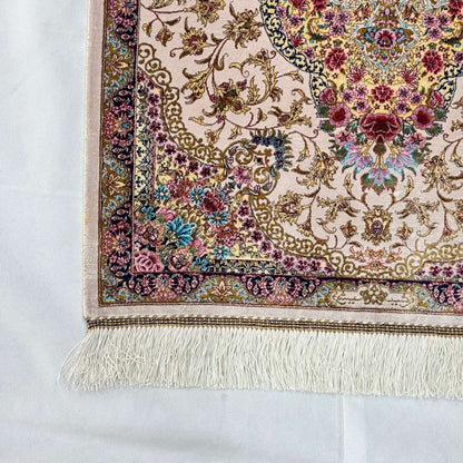 Persian Silk Floral Medallion Rug 2 ft x 3 ft | 1600 Reed Iranian Abresham