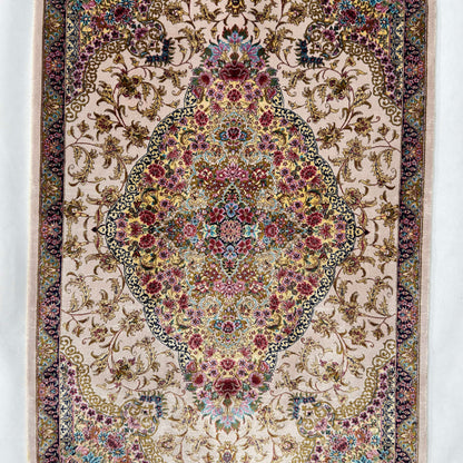 Persian Silk Floral Medallion Rug 2 ft x 3 ft | 1600 Reed Iranian Abresham
