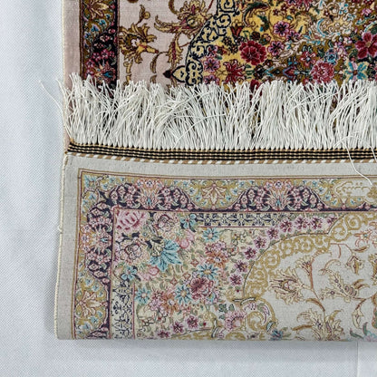 Persian Silk Floral Medallion Rug 2 ft x 3 ft | 1600 Reed Iranian Abresham