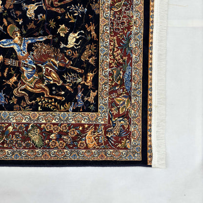 Persian Silk Abresham Runner Rug | Hunting Scene | 3 ft x 13 ft | 1600 Reed | Iran