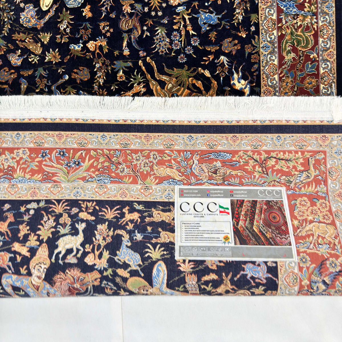 Persian Silk Abresham Runner Rug | Hunting Scene | 3 ft x 13 ft | 1600 Reed | Iran