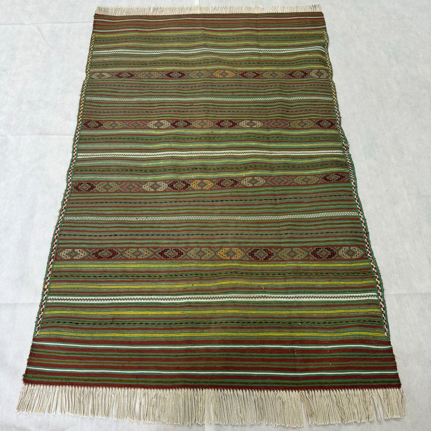 Handmade Green Striped Kilim Rug - 3ft x 5ft