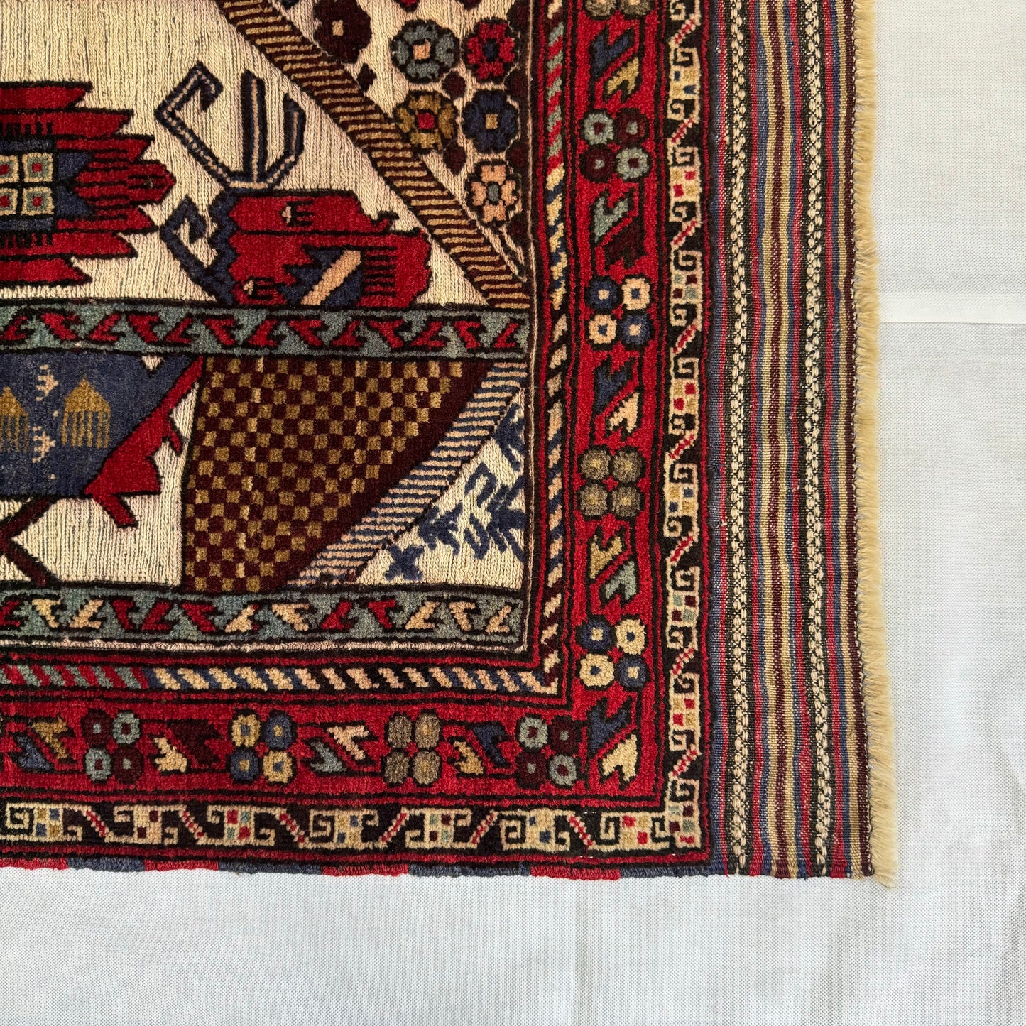 Handmade Gul Barjasta Afghan Wool Rug (3 ft x 5 ft) - Red, Blue, Brown, and Cream with Floral and Geometric Motifs