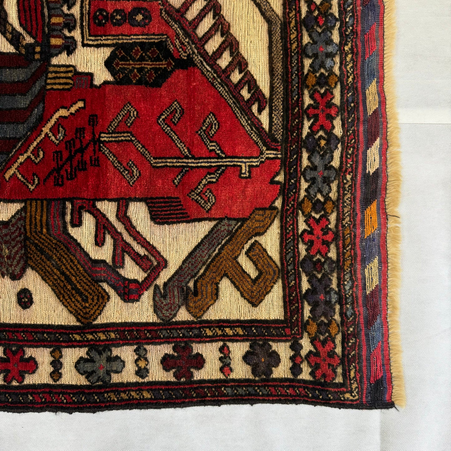 Handmade Afghan Wool Rug with Geometric Patterns (3ft x 5ft) - Red, Blue, Brown, and Beige