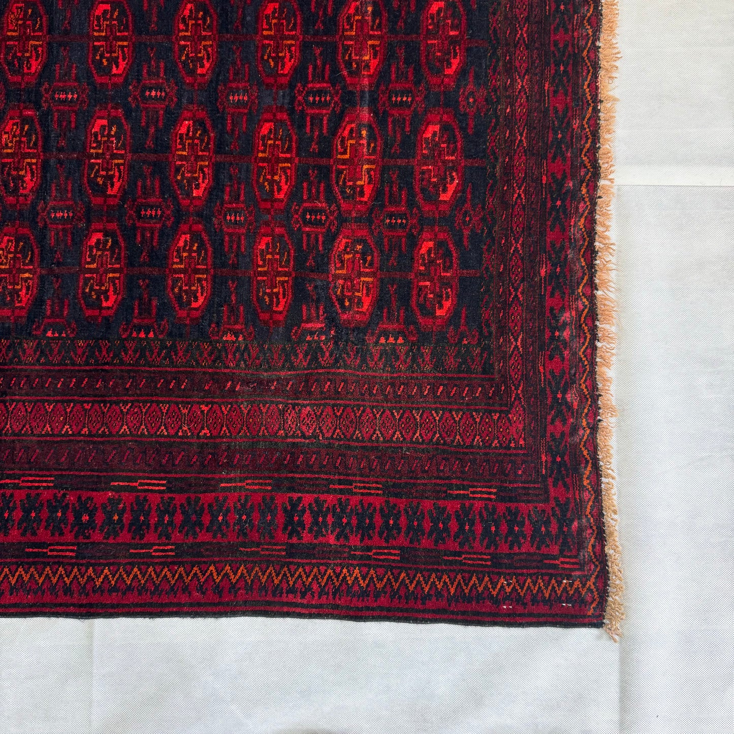 Stunning Red and Black Handmade Afghan Mauri Bokhara Rug - 3.5 ft x 5 ft