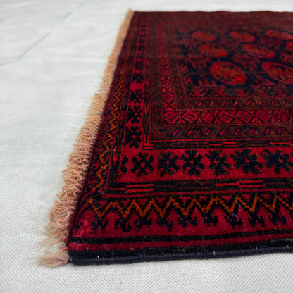 Stunning Red and Black Handmade Afghan Mauri Bokhara Rug - 3.5 ft x 5 ft