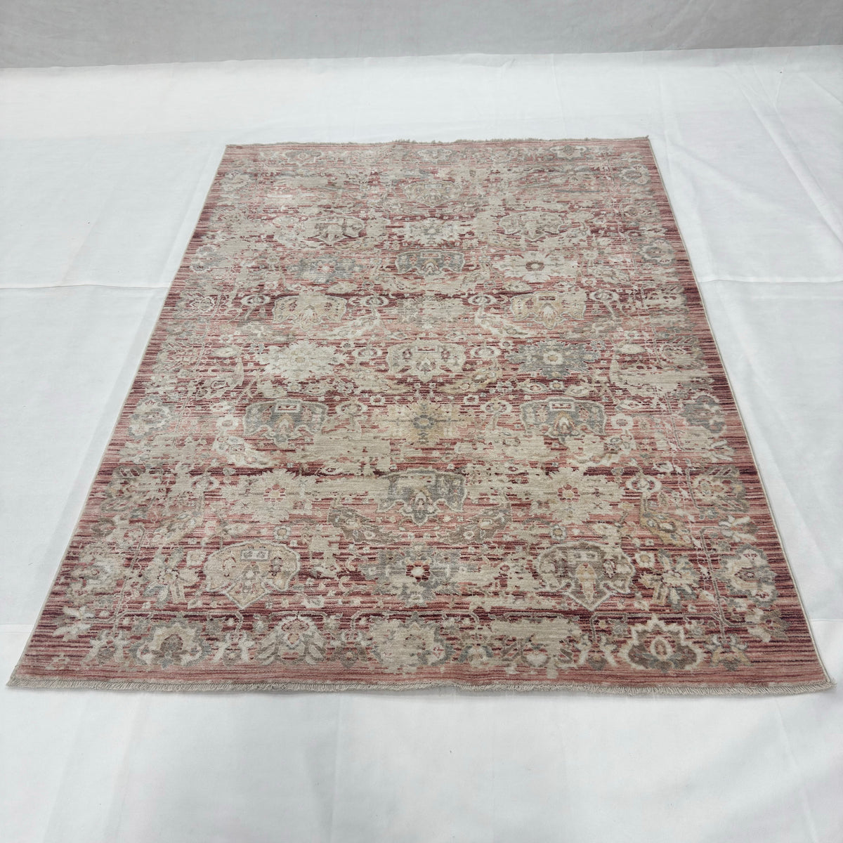 Oushak Heritage Turkish Acrylic Rug – Dusty Rose & Ivory Floral, 5 x 8 ft