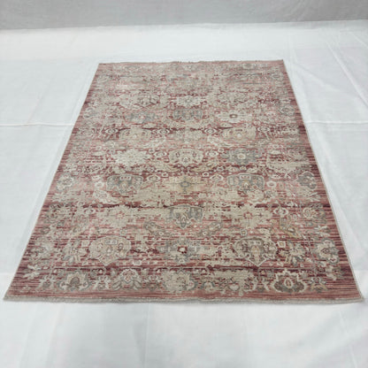 Oushak Heritage Turkish Acrylic Rug – Dusty Rose & Ivory Floral, 5 x 8 ft