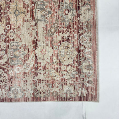 Oushak Heritage Turkish Acrylic Rug – Dusty Rose & Ivory Floral, 5 x 8 ft