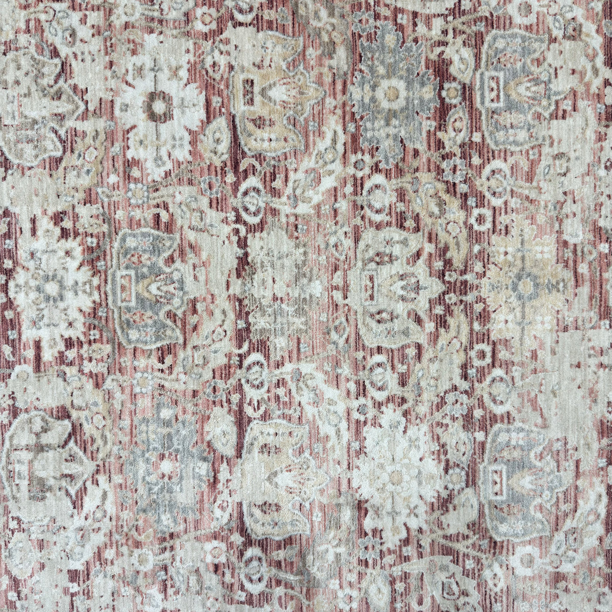 Oushak Heritage Turkish Acrylic Rug – Dusty Rose & Ivory Floral, 5 x 8 ft