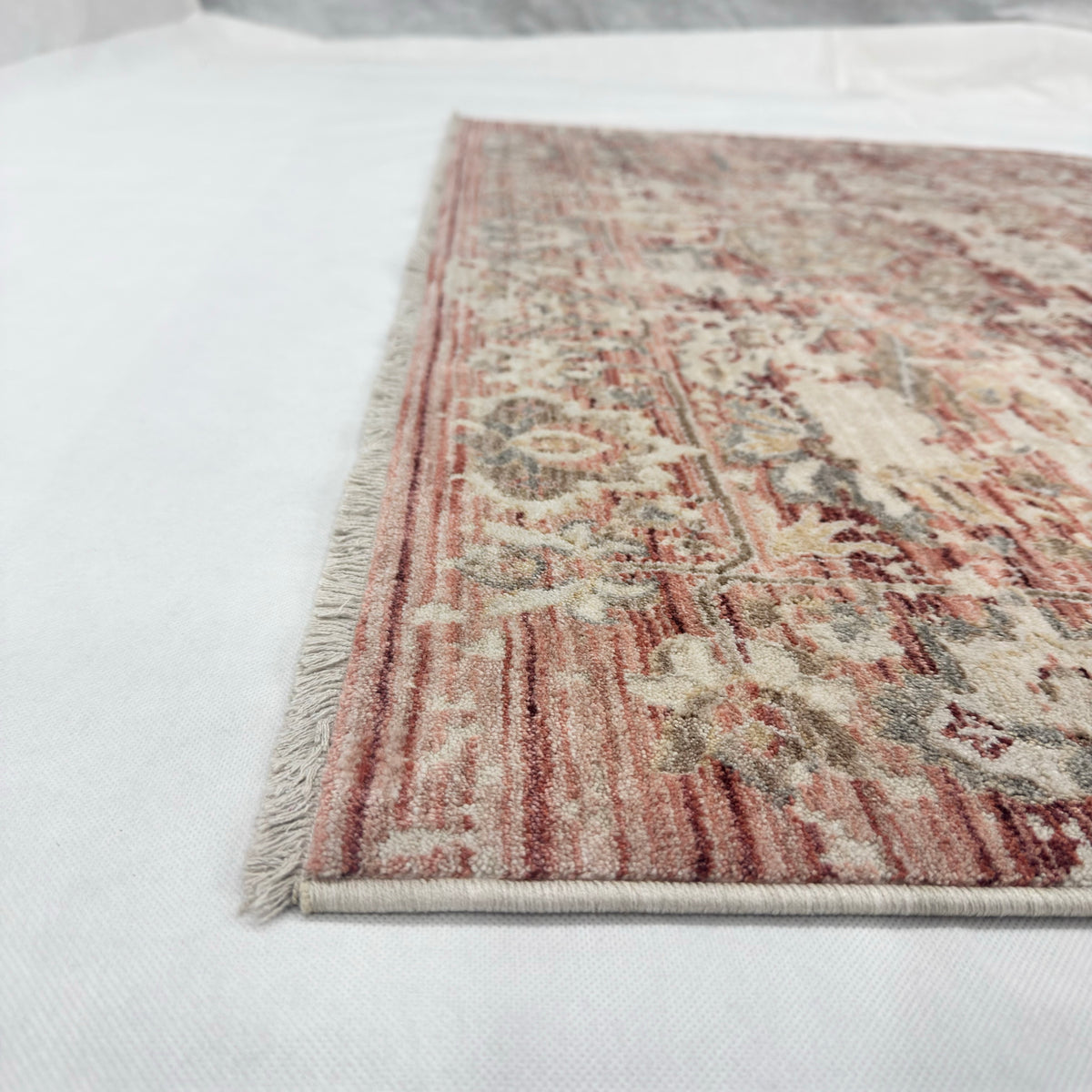 Oushak Heritage Turkish Acrylic Rug – Dusty Rose & Ivory Floral, 5 x 8 ft