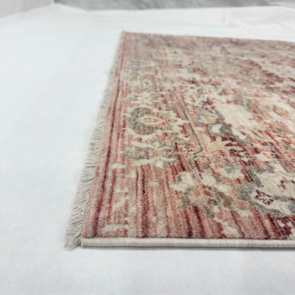 Oushak Heritage Turkish Acrylic Rug – Dusty Rose & Ivory Floral, 5 x 8 ft