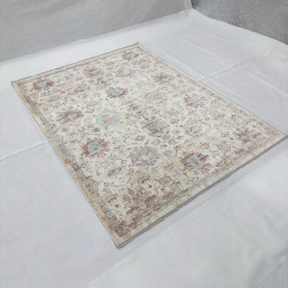 Oushak Heritage Turkish Acrylic Rug – Ivory & Powder Blue Floral, 5 x 8 ft