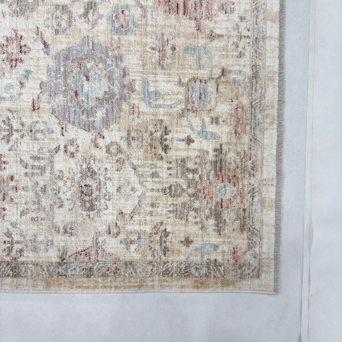 Oushak Heritage Turkish Acrylic Rug – Ivory & Powder Blue Floral, 5 x 8 ft