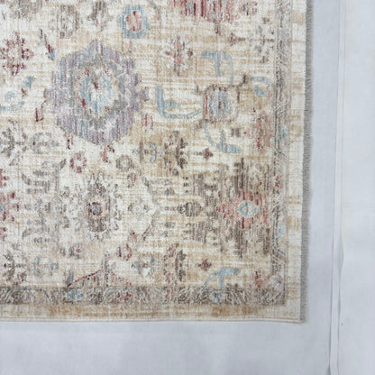 Oushak Heritage Turkish Acrylic Rug – Ivory & Powder Blue Floral, 5 x 8 ft