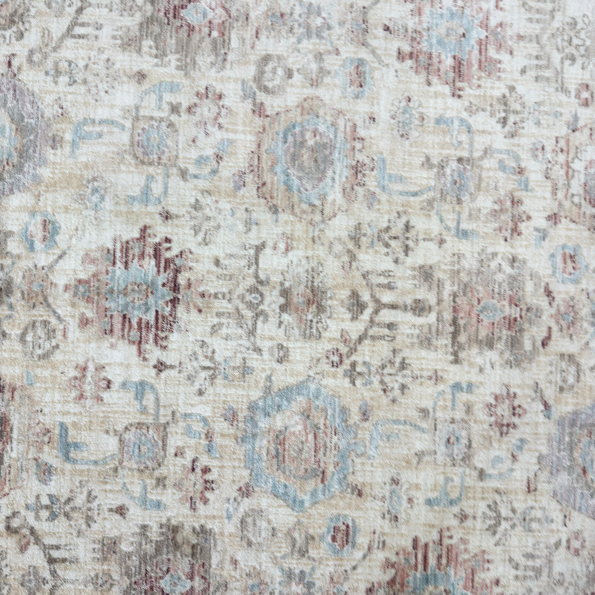 Oushak Heritage Turkish Acrylic Rug – Ivory & Powder Blue Floral, 5 x 8 ft