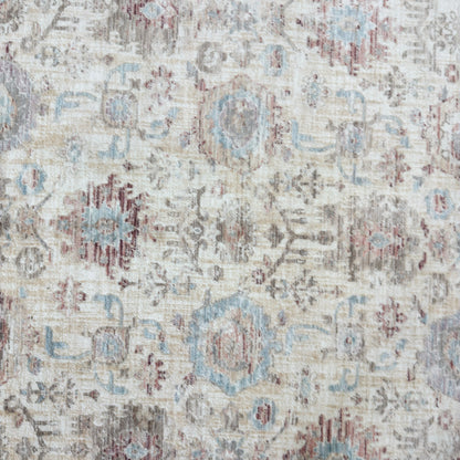 Oushak Heritage Turkish Acrylic Rug – Ivory & Powder Blue Floral, 5 x 8 ft