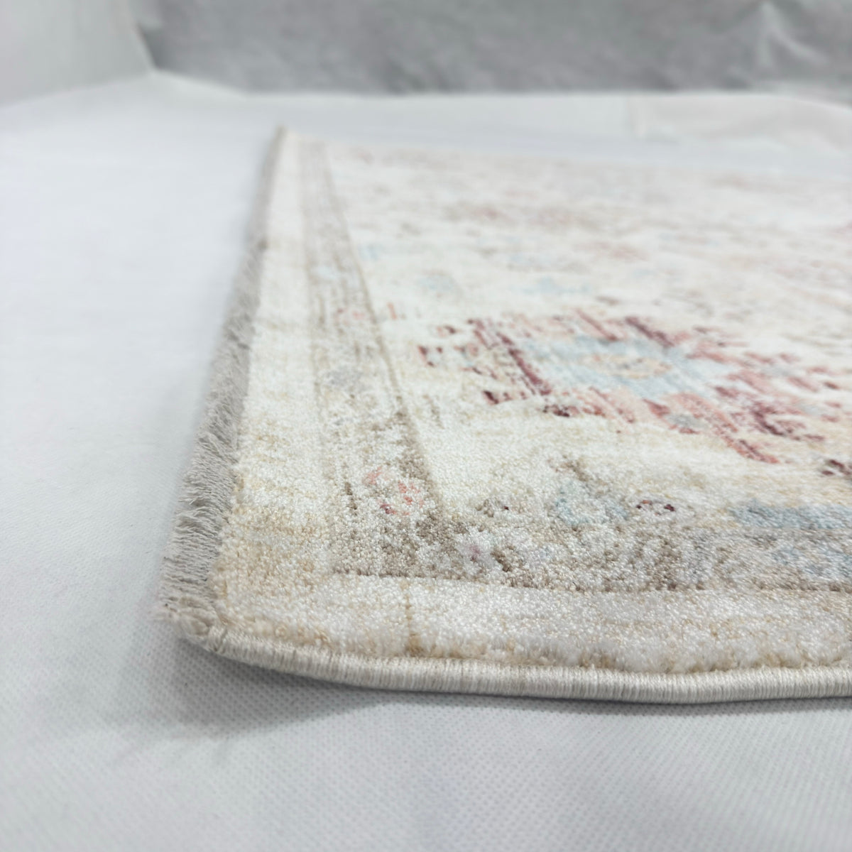 Oushak Heritage Turkish Acrylic Rug – Ivory & Powder Blue Floral, 5 x 8 ft