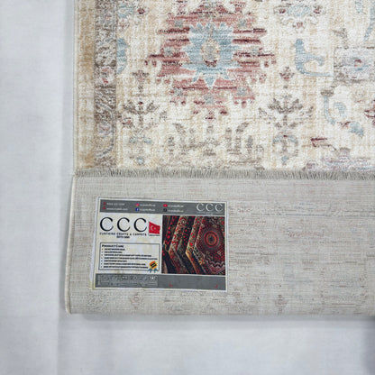 Oushak Heritage Turkish Acrylic Rug – Ivory & Powder Blue Floral, 5 x 8 ft