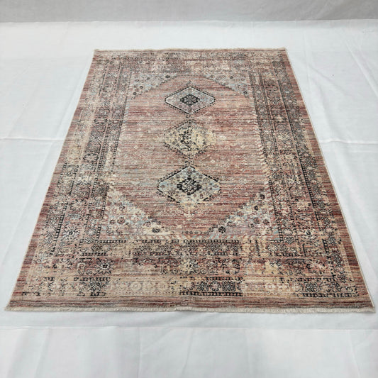 Oushak Heritage Turkish Acrylic Rug – Rust & Charcoal Medallion, 5 x 8 ft