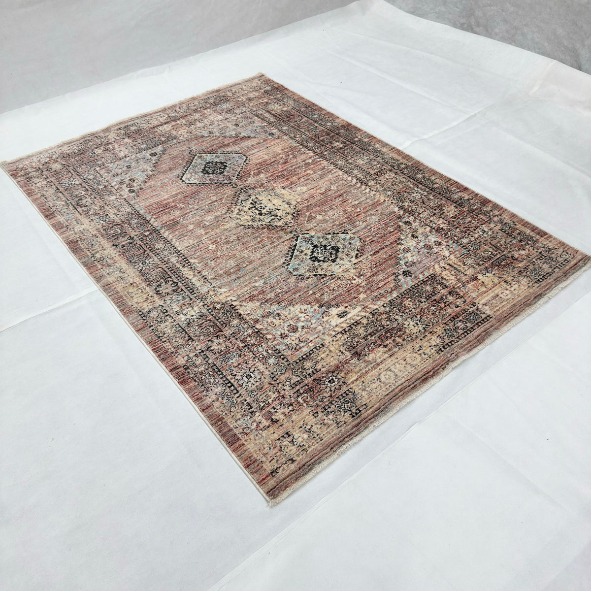 Oushak Heritage Turkish Acrylic Rug – Rust & Charcoal Medallion, 5 x 8 ft