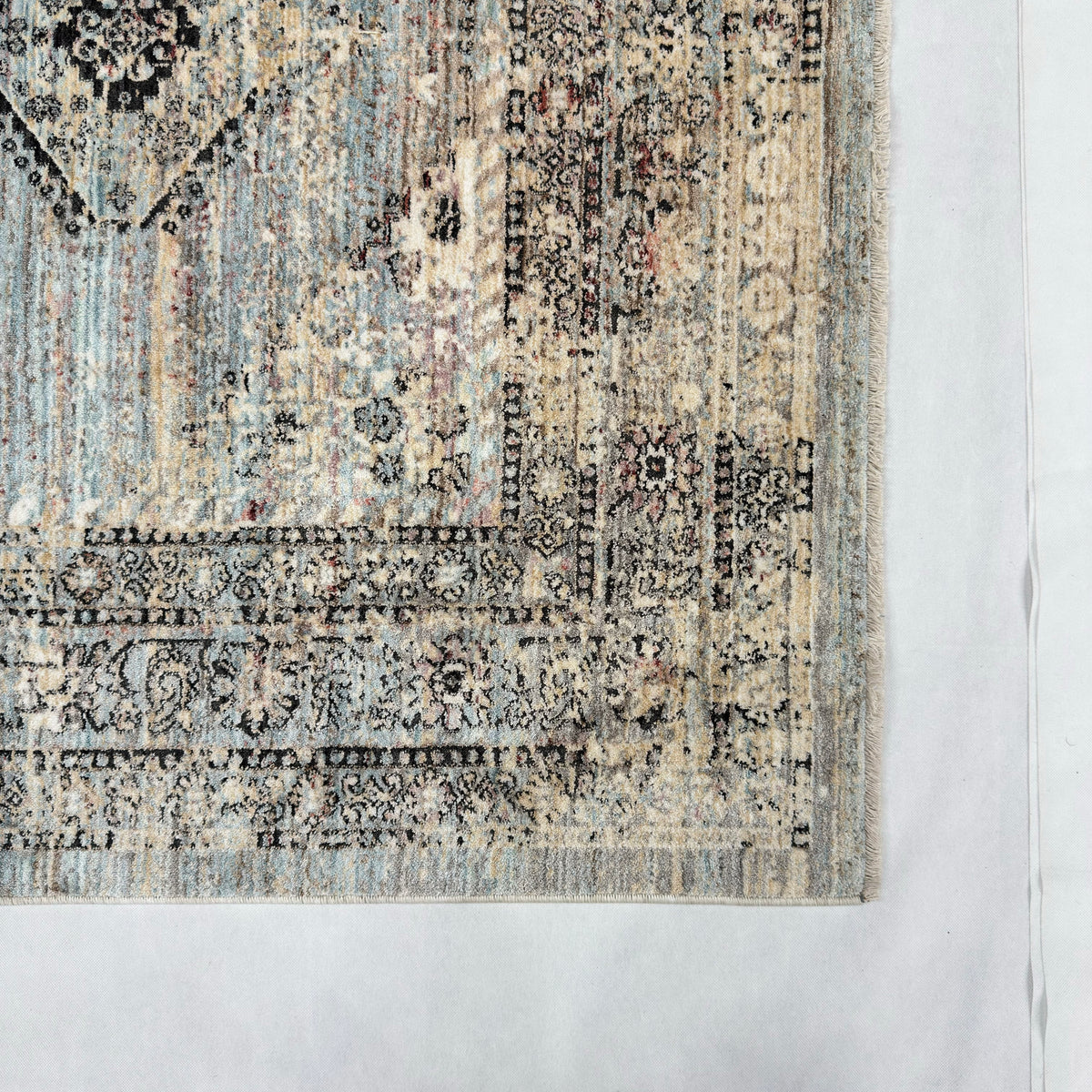 Oushak Heritage Turkish Acrylic Rug – Dusty Blue & Ivory Medallion, 5 x 8 ft