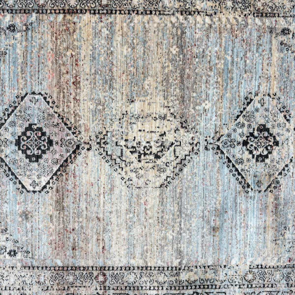 Oushak Heritage Turkish Acrylic Rug – Dusty Blue & Ivory Medallion, 5 x 8 ft