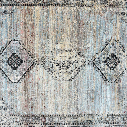 Oushak Heritage Turkish Acrylic Rug – Dusty Blue & Ivory Medallion, 5 x 8 ft