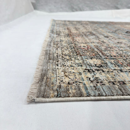 Oushak Heritage Turkish Acrylic Rug – Dusty Blue & Ivory Medallion, 5 x 8 ft
