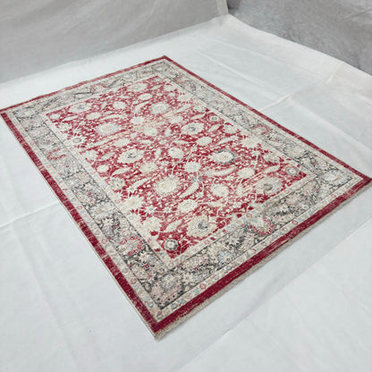Oushak Heritage Turkish Acrylic Rug – Crimson Red & Ivory Floral, 5 x 8 ft