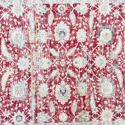 Oushak Heritage Turkish Acrylic Rug – Crimson Red & Ivory Floral, 5 x 8 ft