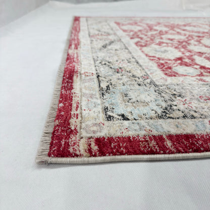 Oushak Heritage Turkish Acrylic Rug – Crimson Red & Ivory Floral, 5 x 8 ft
