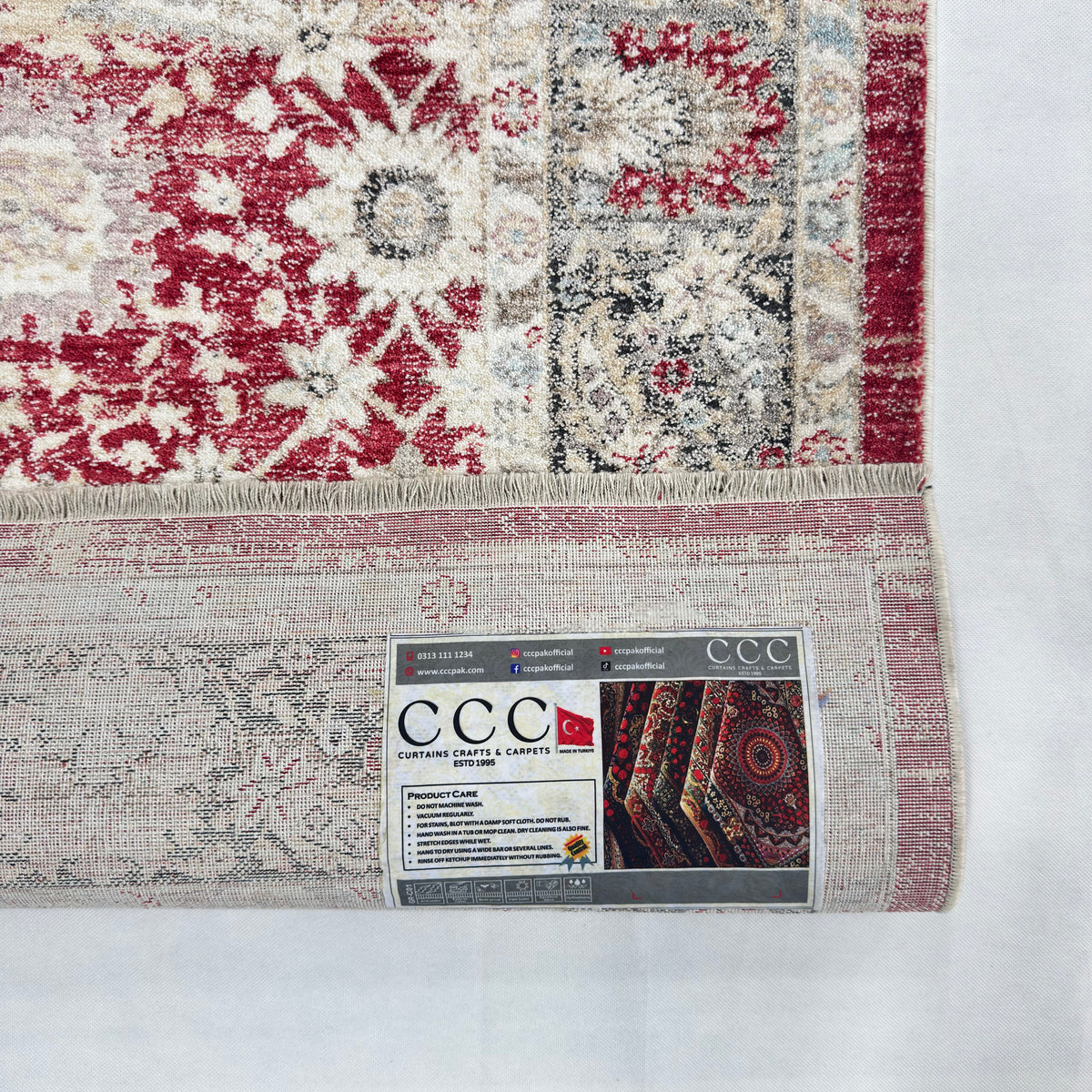 Oushak Heritage Turkish Acrylic Rug – Crimson Red & Ivory Floral, 5 x 8 ft