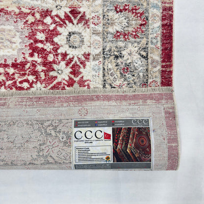Oushak Heritage Turkish Acrylic Rug – Crimson Red & Ivory Floral, 5 x 8 ft