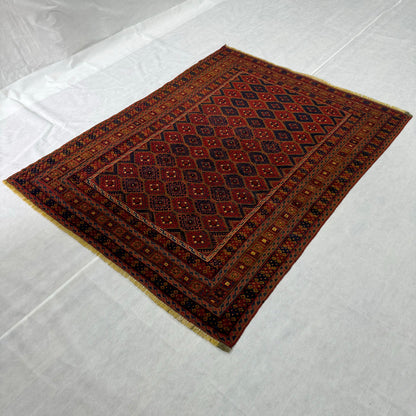 Handmade Mashwani Afghan Rug - Authentic 5x6.5 ft Wool Carpet with Intricate Geometric Patterns