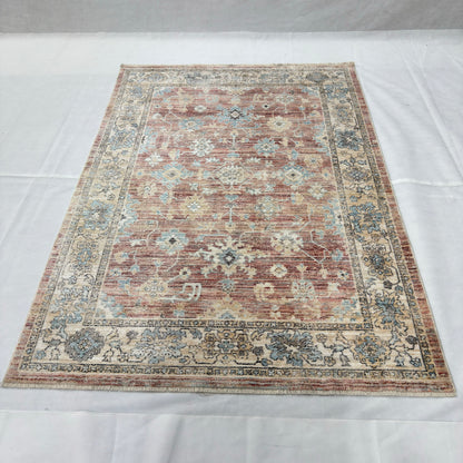 Oushak Heritage Turkish Acrylic Rug – Terracotta & Blue Floral, 5 x 8 ft
