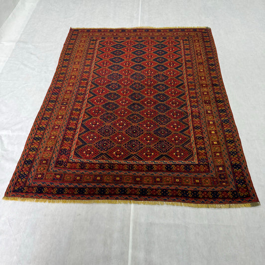 Handmade Mashwani Afghan Rug - Authentic 5x6.5 ft Wool Carpet with Intricate Geometric Patterns
