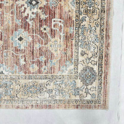 Oushak Heritage Turkish Acrylic Rug – Terracotta & Blue Floral, 5 x 8 ft