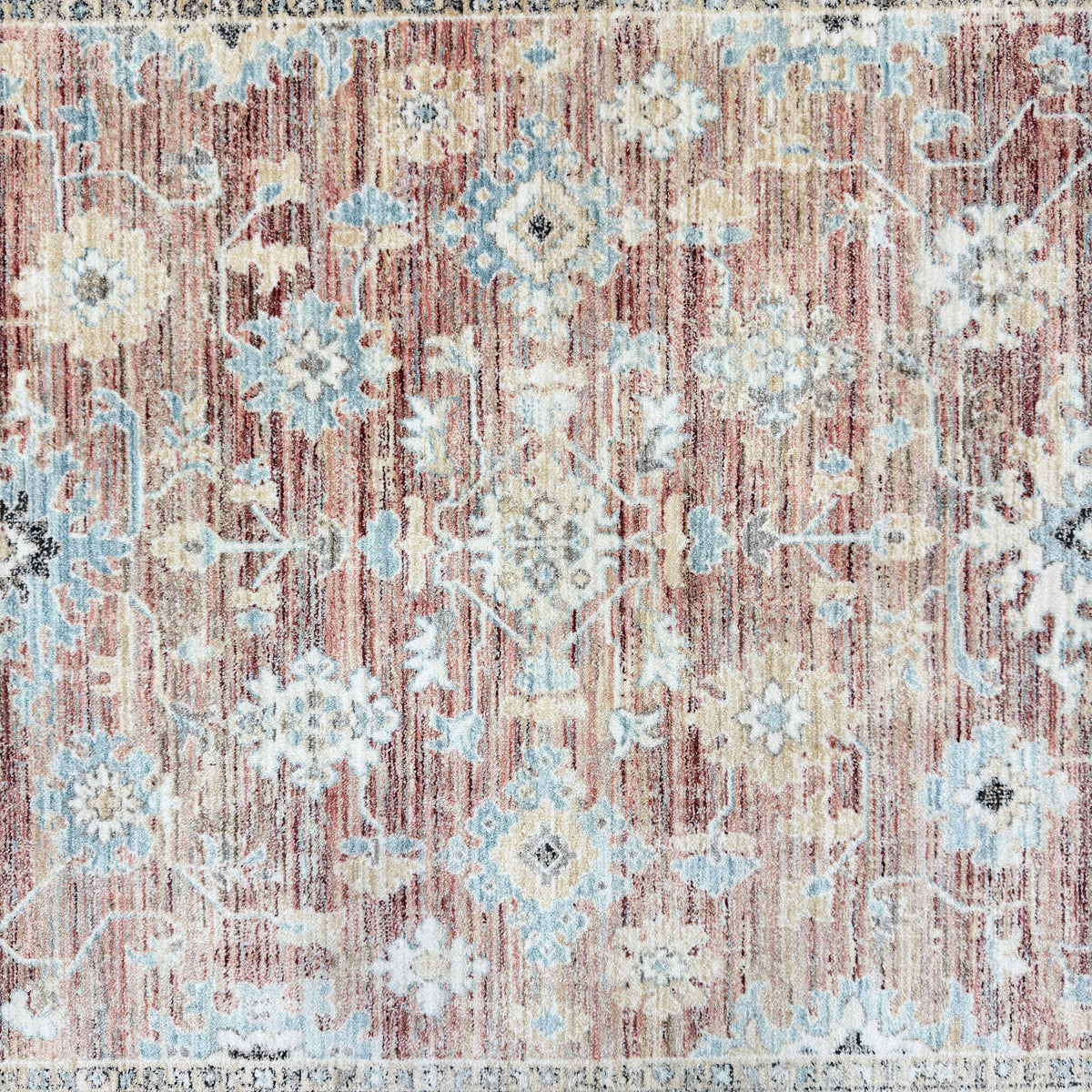 Oushak Heritage Turkish Acrylic Rug – Terracotta & Blue Floral, 5 x 8 ft
