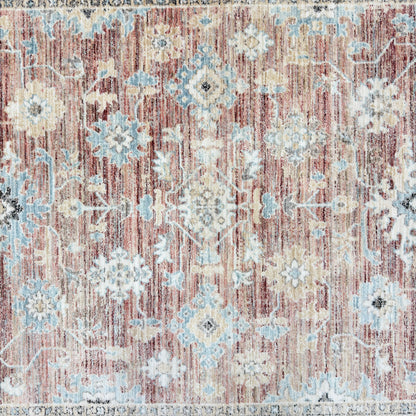 Oushak Heritage Turkish Acrylic Rug – Terracotta & Blue Floral, 5 x 8 ft