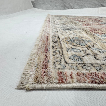 Oushak Heritage Turkish Acrylic Rug – Terracotta & Blue Floral, 5 x 8 ft