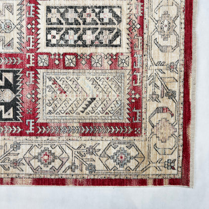 Oushak Heritage Turkish Acrylic Rug – Red & Ivory Patchwork Design, 5 x 8 ft