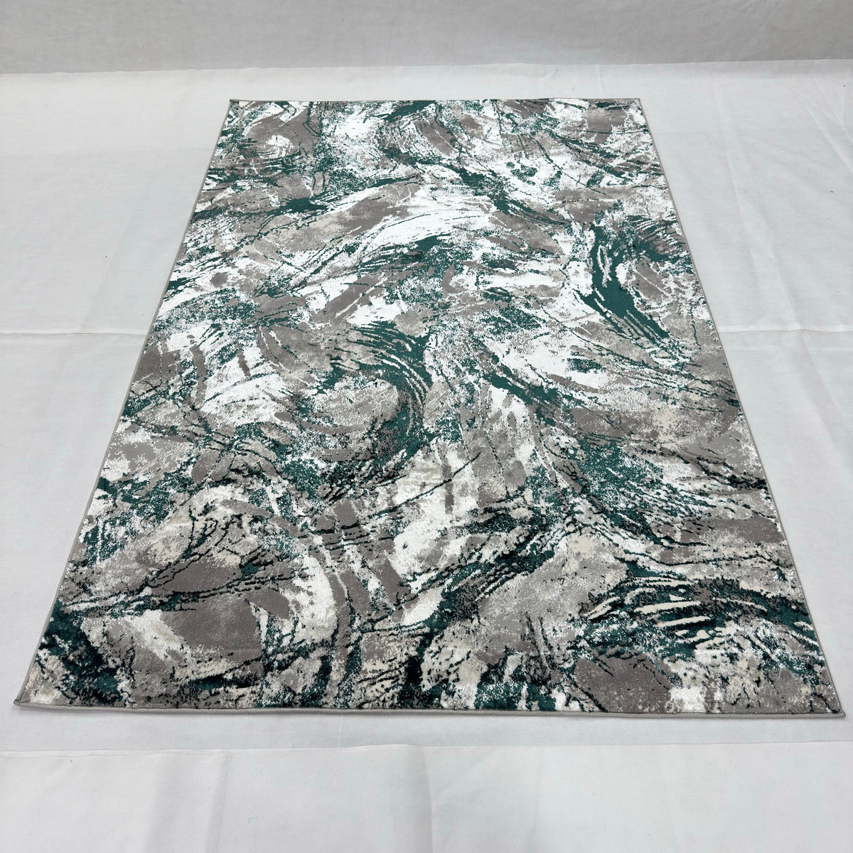 Bosphorus Flow Turkish Silk Rug – Teal & Grey Abstract, 5 x 8 ft
