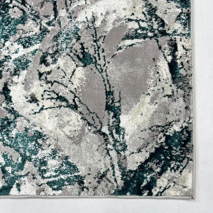 Bosphorus Flow Turkish Silk Rug – Teal & Grey Abstract, 5 x 8 ft